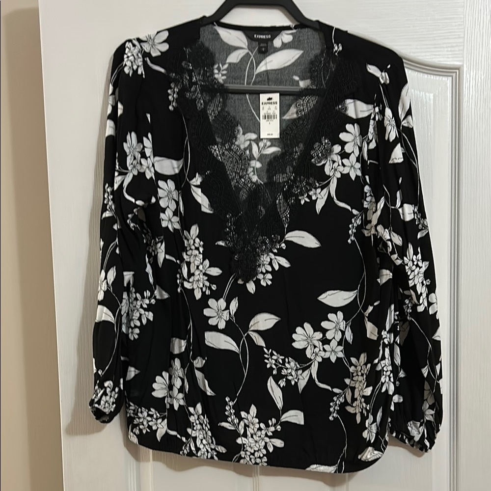 Express Black and White Floral Women's Top